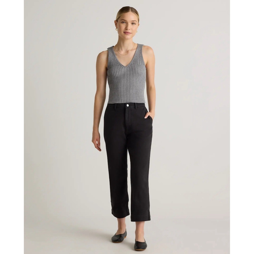 NWT Quince Black Organic Stretch Cotton Twill Straight Leg Cropped Pants Sz 2/28 - Picture 2 of 6